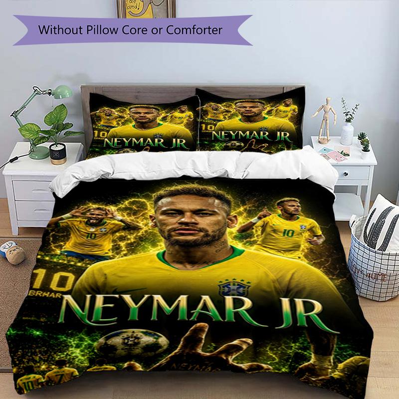Messi Neymar Jr Football Jersey Personalized Name Bedding Set,Light Bed Linen for Dorm Home Decoration,Perfect Festival Gift for Boys,Fade Resistant D