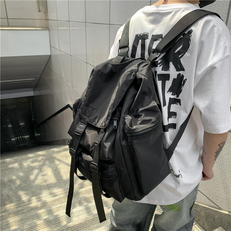 Black Backpack Men'S Trendy Brand Nylon Backpack Casual Student Large-Capacity Schoolbag Women