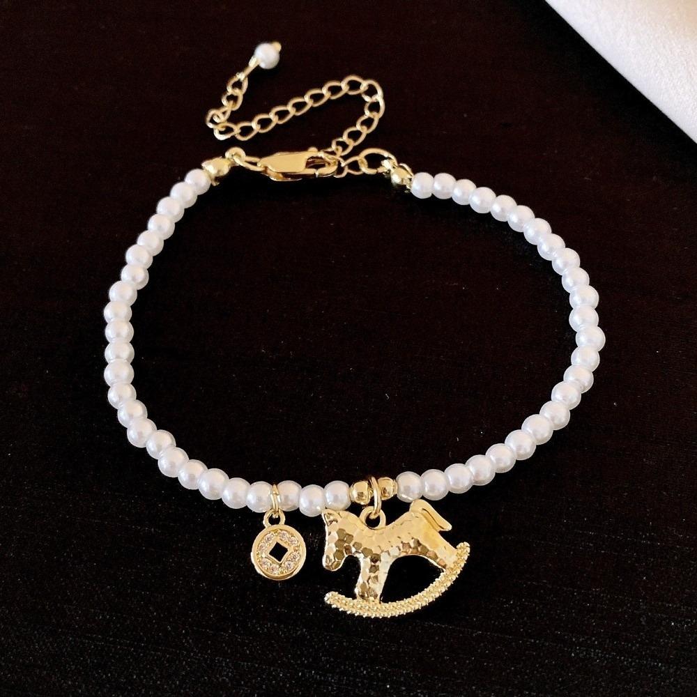 Pearl Zircon Horse Pendant Necklace Fashion Jewelry Trojans Earrings Cute Drop Earrings  For Girl