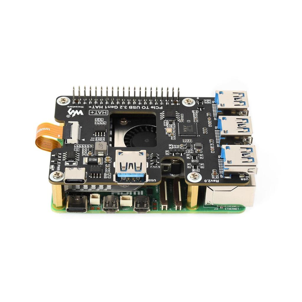 Raspberry Pi 5 PCIe to USB 3.2 Gen1 Adapter: 1-to-4 High-Speed, Driver-Free Expansion Card