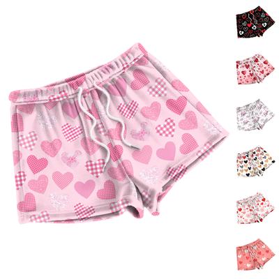 Women's Fashion Sleep Pants Valentine's Day Printed Casual Plush Shorts