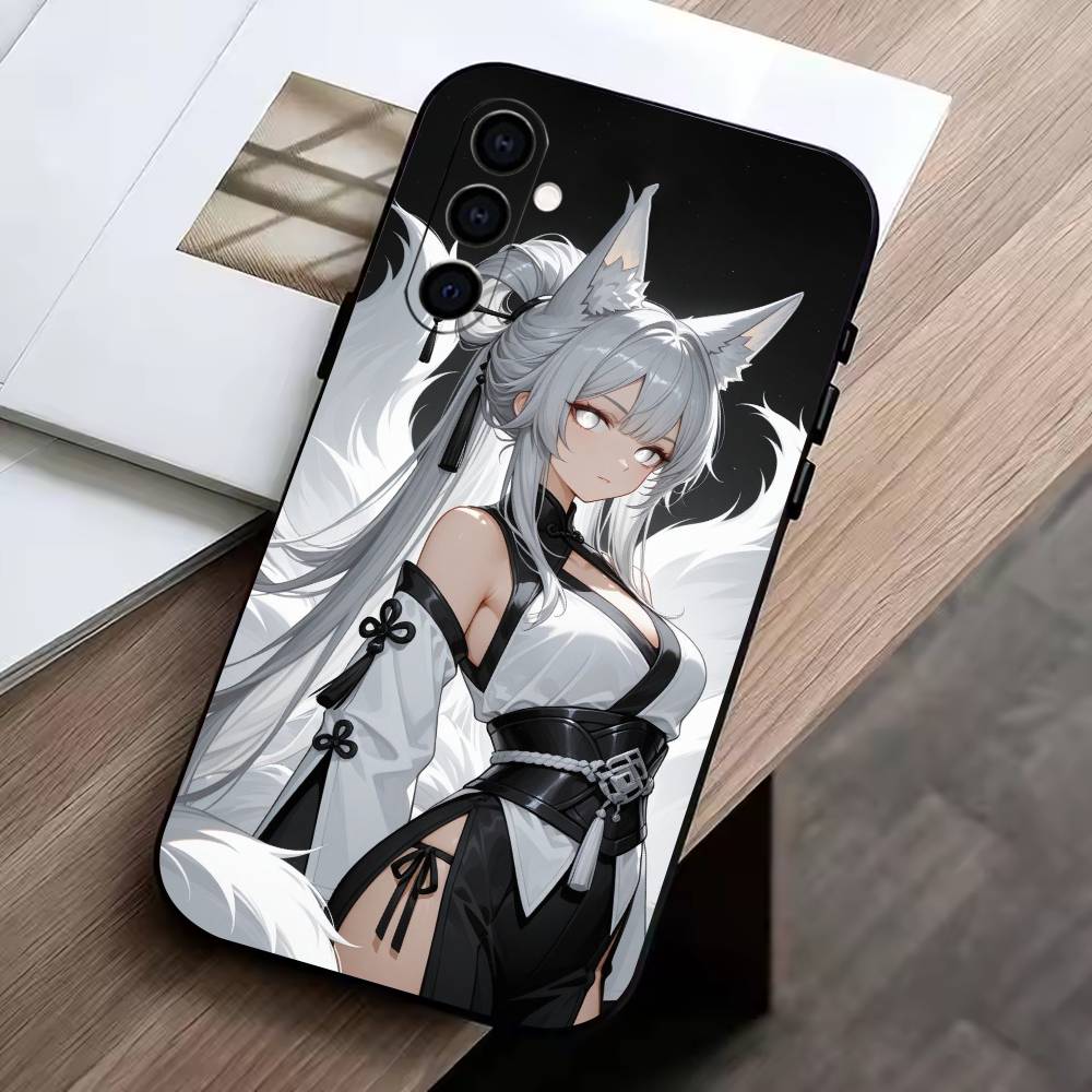 Fox Girl Phone Case Black Silicone Soft For Samsung Galaxy A73,A72,A71,A70,A53,A52,A51