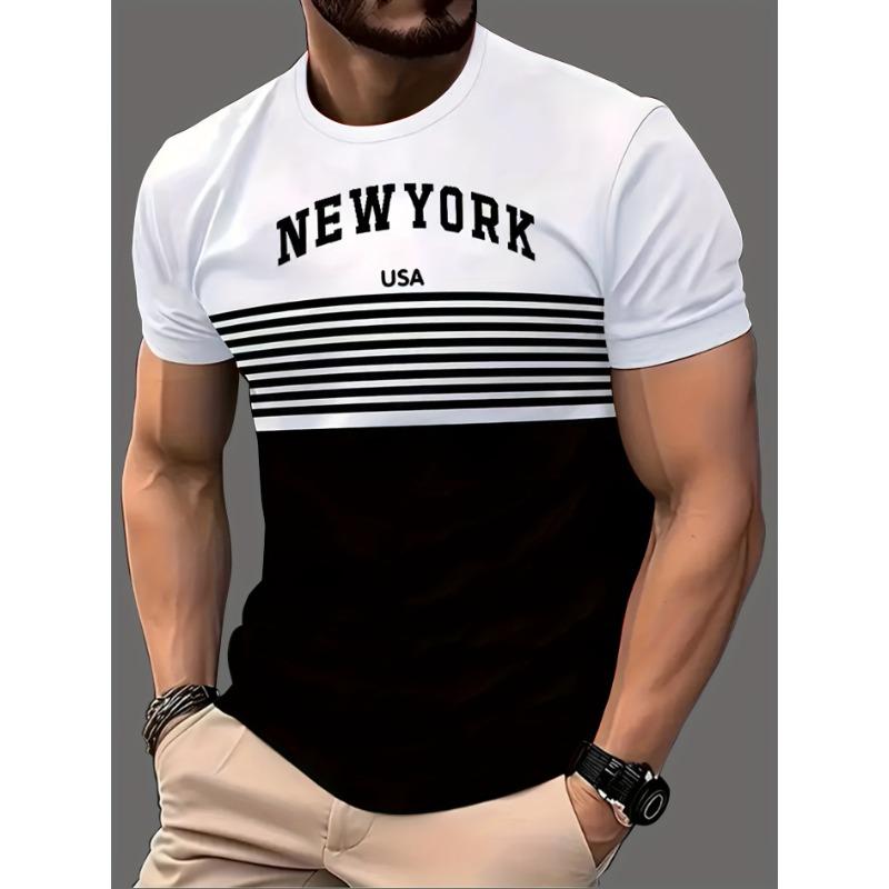 Pánské sportovní a volnočasové tričko - 3D digitálně potištěný pruhovaný design