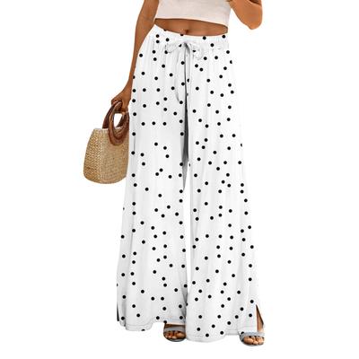 Damen Bedruckte Weitbeinige Hosen mit Taschen Hohe Taille Kordelzug Lockere Freizeit-Hosen