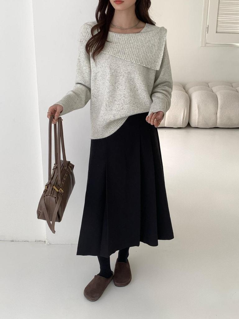 2026 Autumn Korean Style Elegant Beaded Lapel One-Shoulder Knit Sweater