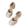 Baotou sandals women's summer thick-soled round head hollow high heels thick heel imitation leather soft sole small one-word buckle sandals