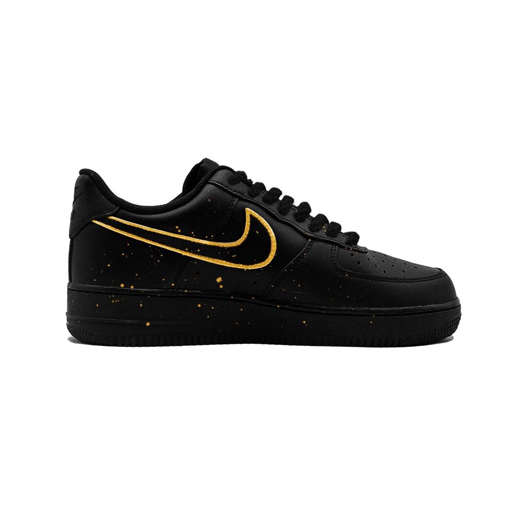 Nike Air Force 1 Guerriero Nero, Minimalista, Ombra Nera Ala Dorata Resistente all'Abrasione Scarpe da Skateboard Basse Unisex CW2288-001(Team830-s-box)