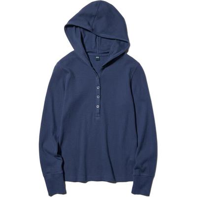 Hooded Ribbed Button Sweatshirt Women Tops 488298-69