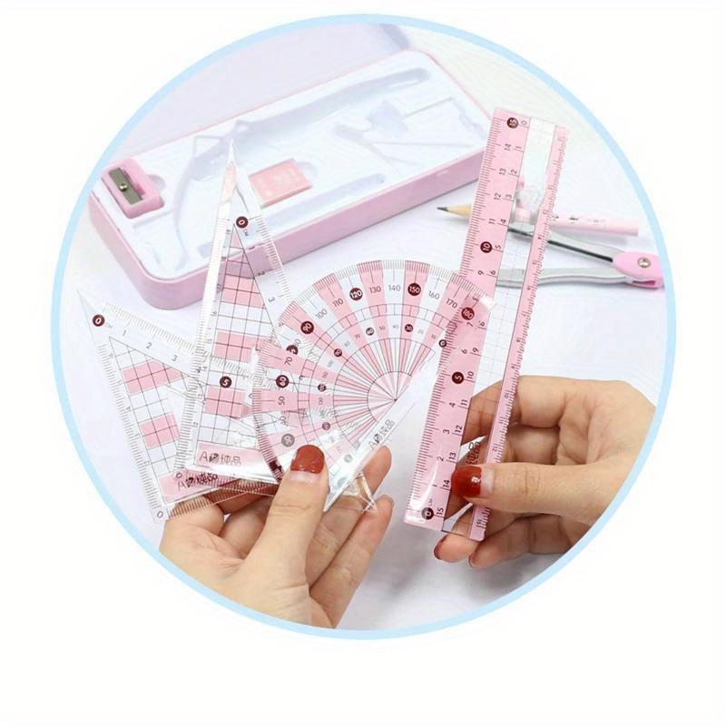 8pcs/Set, Ruler Compass Pencil Set, Geometry Math Drawing Stationery, School Supplies