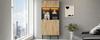 Modern Tall Cabinet with 10 Storage Compartments and Glass Doors, LED Lighting - 80*35*180cm (W/H/D), Natural Wood Color + Black, Display Cabinet
