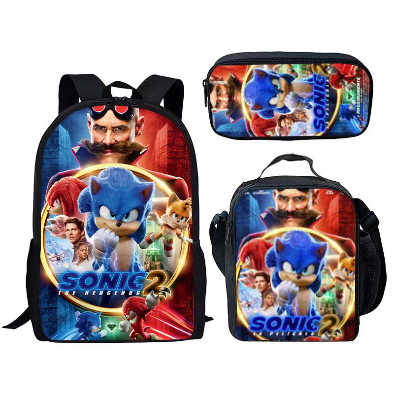 Sonic School Backpack Set For Kids With Breathable Waterproof Oxford Fabric And Cartoon Print For School Use
