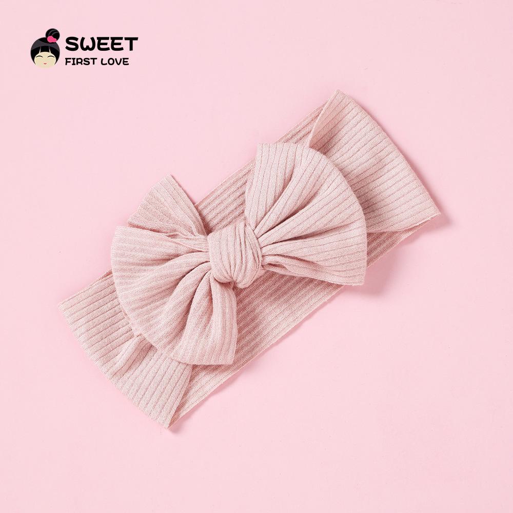 Niansheng Handmade Ribbed Bow Headband for Babies - Solid Color