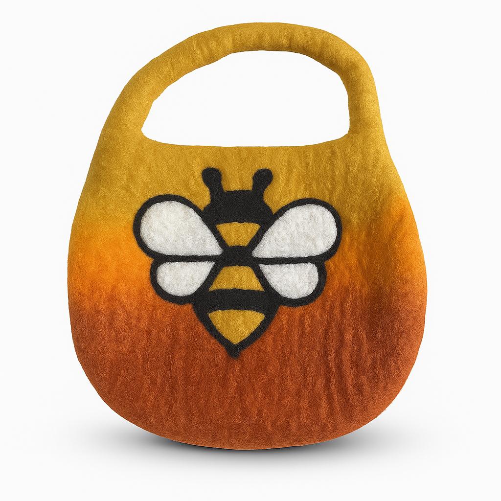 Water Felted Bee Bag – One Handle with Magnet – Sunrise Orange