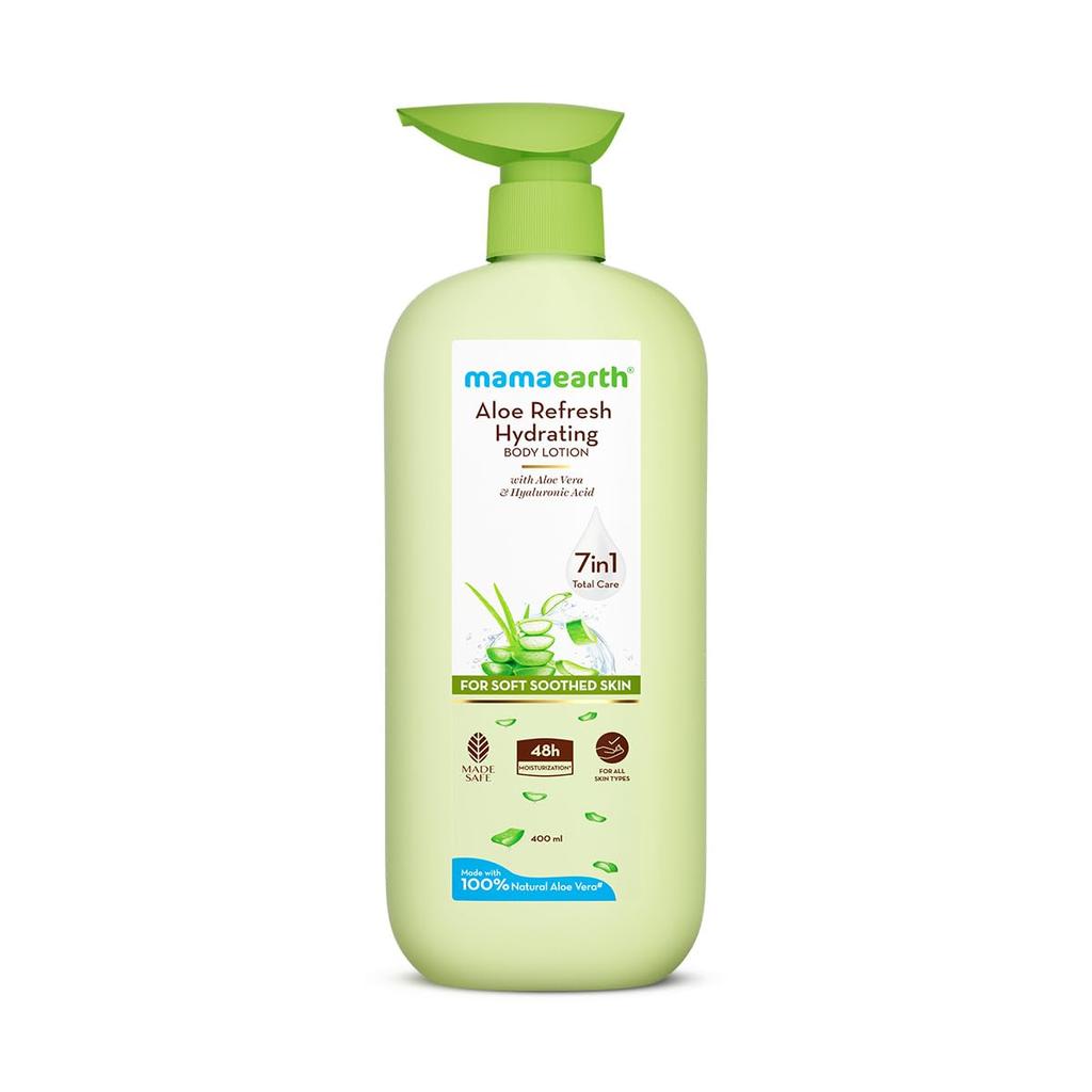 Mamaearth Aloe Refresh Hydrating Body Lotion 400ml | Lightweight Non-Sticky Moisturizer for Soft Smooth Skin