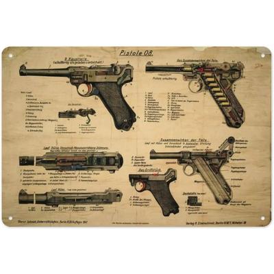 LugerPistol08WaffenZeichen WW2 Luger Pistole 08 Metall Blechschild 12 Zoll - Historisches Sammlerstück Geschenk, Büro/Wohnzimmer Dekoration