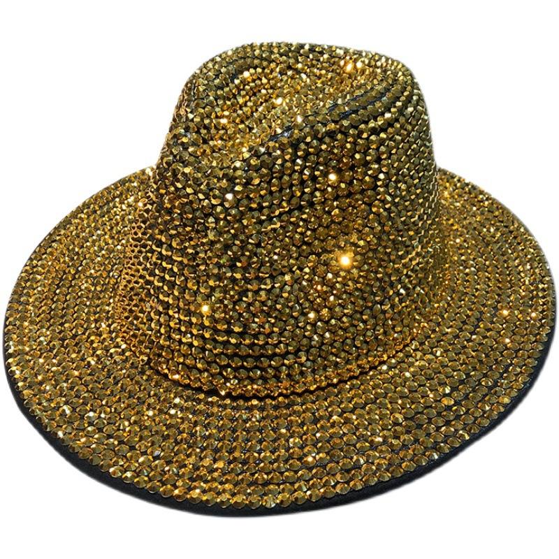 Chapeau femme automne et hiver mode strass élégant chapeau jazz rétro britannique polyvalent chapeau haut en laine incrusté de diamants tendance