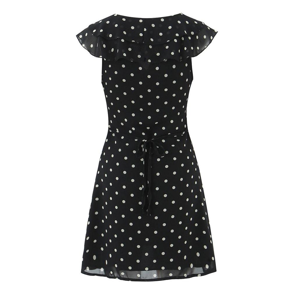 2026 Chic Polka Dot Ruffle Chiffon V-Neck Mini Dress