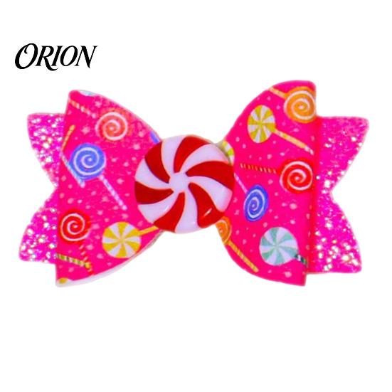 Toddler Girl Holiday Hair Pins Christmas Candies Bow Clip for Women Girls, Sweet Glitter Hairpins, Artificial Leather Cute Barrettes Clip, Pink