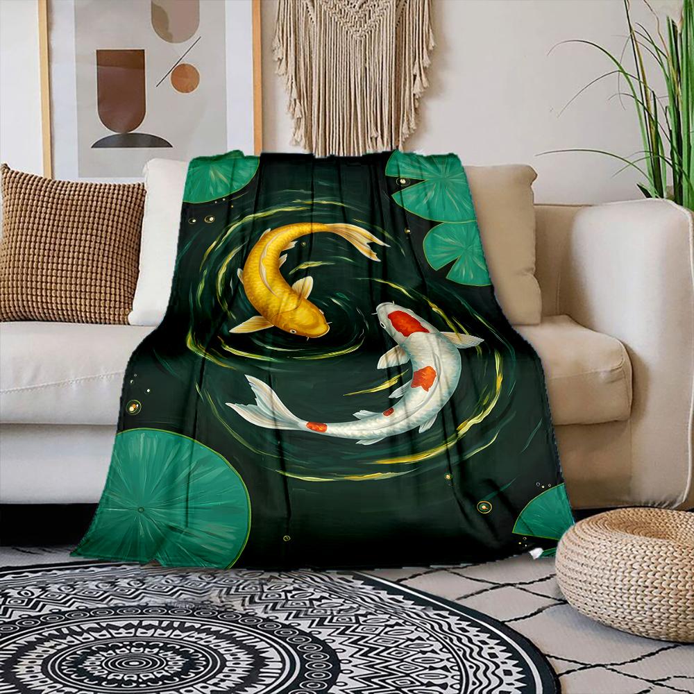 

Multiple sizes Two koi swimming Print Blanket Warm Soft Suitable for All Seasons for Home Sofa Travel Camping Picnics RV 75x90cm