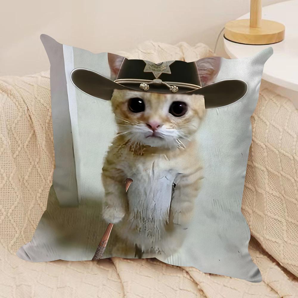 Cute Cat Funny Cushion Cover Silky Short Plush Invisible Zipper Dustproof Sofa Pillow Case For Home Decor