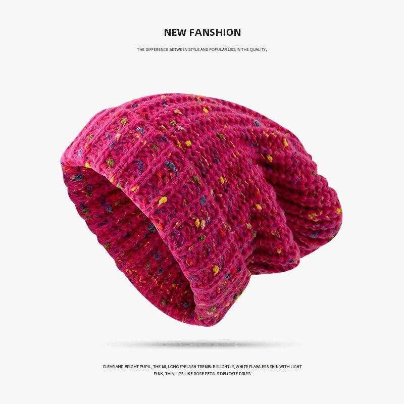 Versatile Wool Hat Women's Big Head Circumference Showing Face Small Pile Hat Autumn and Winter Mixed Color Warm Knitted Pullover Hat