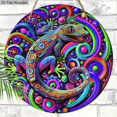 2D Flat Colorful Wooden Sign with Lizard Pattern - Unique Decorative Plaque for Home, Tavern, Yard, Porch Decor