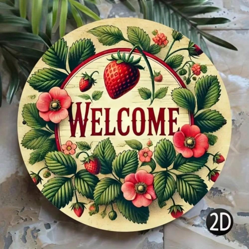 Vintage Strawberry Welcome Sign Farmhouse Wall Decor For Home Office Garden Bar