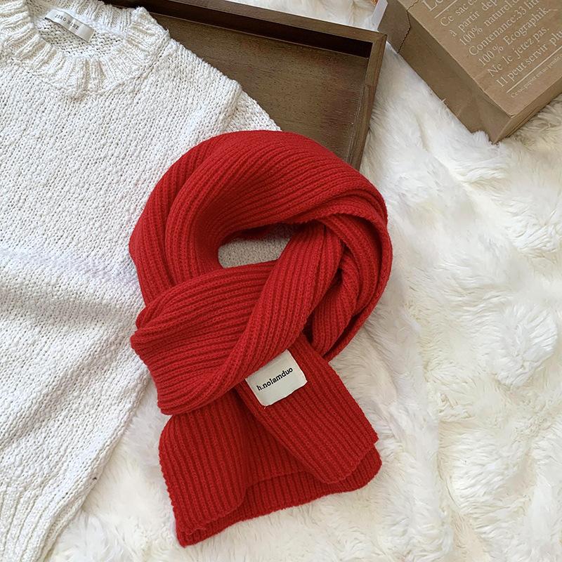 Scarf women's new winter versatile solid color soft waxy knitted wool short scarf warm scarf
