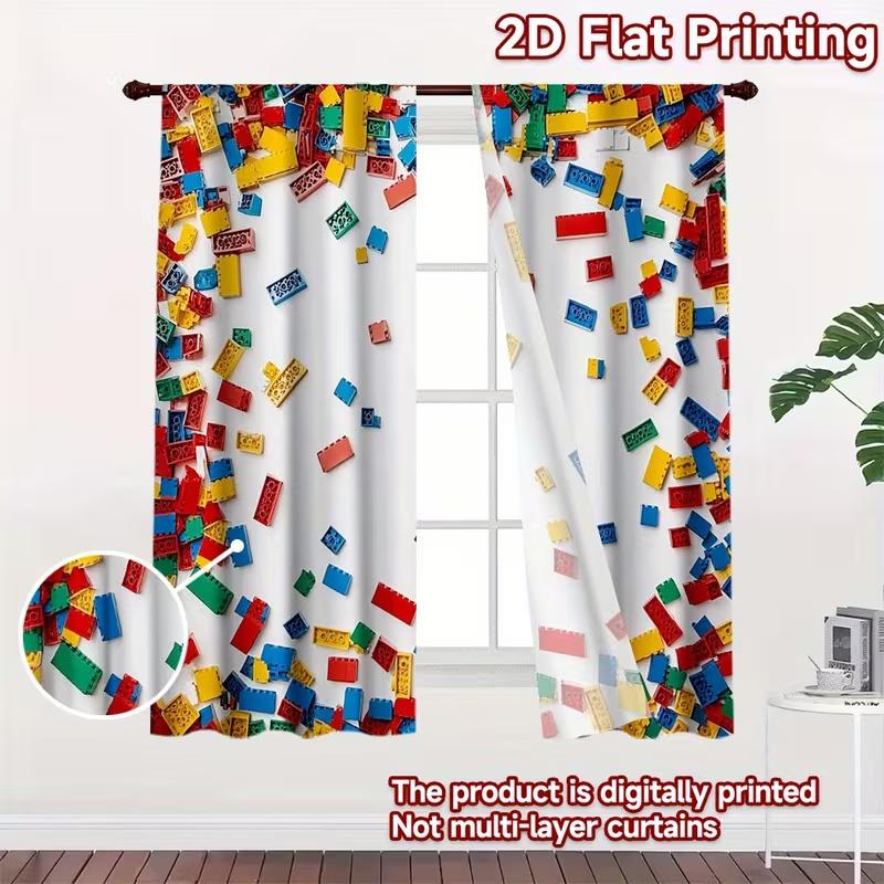 Colored Building Blocks Print Curtains Suitable Bedroom Living Room Kitchen Decoration Home Window Curtain Set Of 2 Made Polyester Washable Great