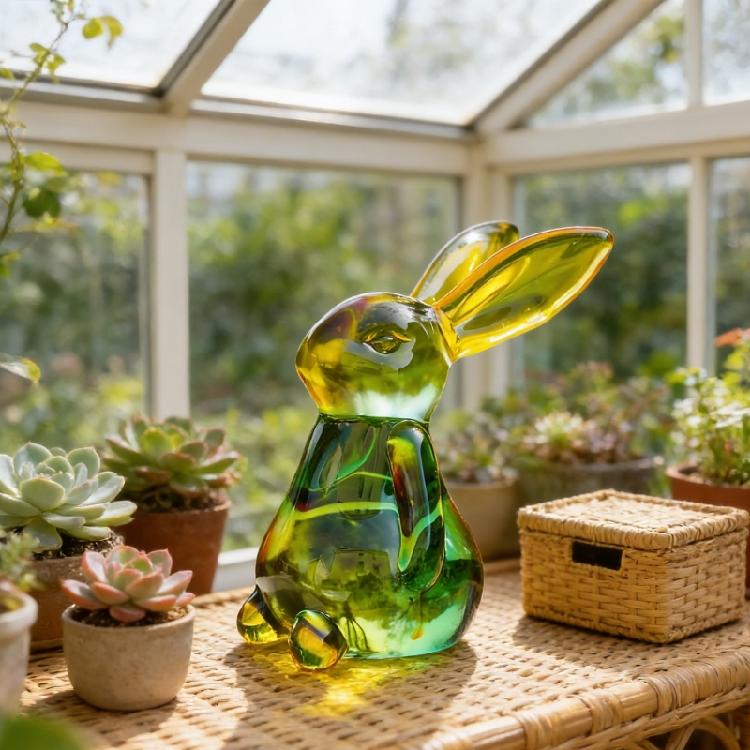 Handmade Artificial Glass Rabbit Statue Figurine Decorative Home Decoration Item For Bedroom Or Workspaces