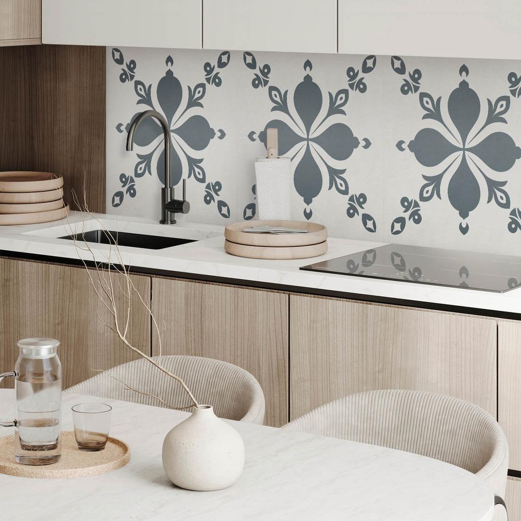 Decorative Vinyl Wall Panel with Print 100X50 Cm Ornamental Pattern with Leaves