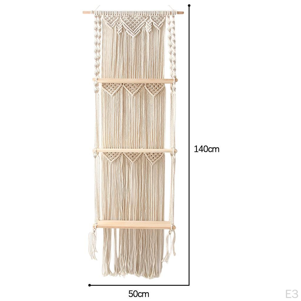 Macrame Wall Hanging Shelf Floating Shelf, Bohemian Decor, 3 Tiers Woven Shelves for Bathroom Plants