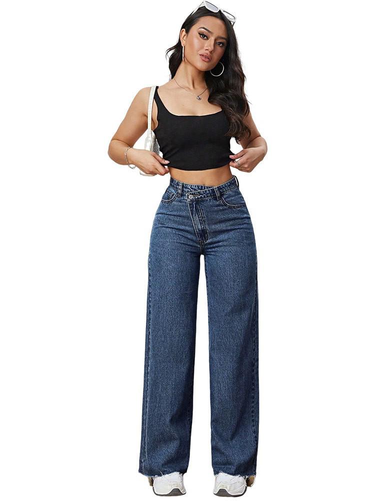 2025 Autumn High-Waisted Wide-Leg Washed Light-Color Casual Jeans