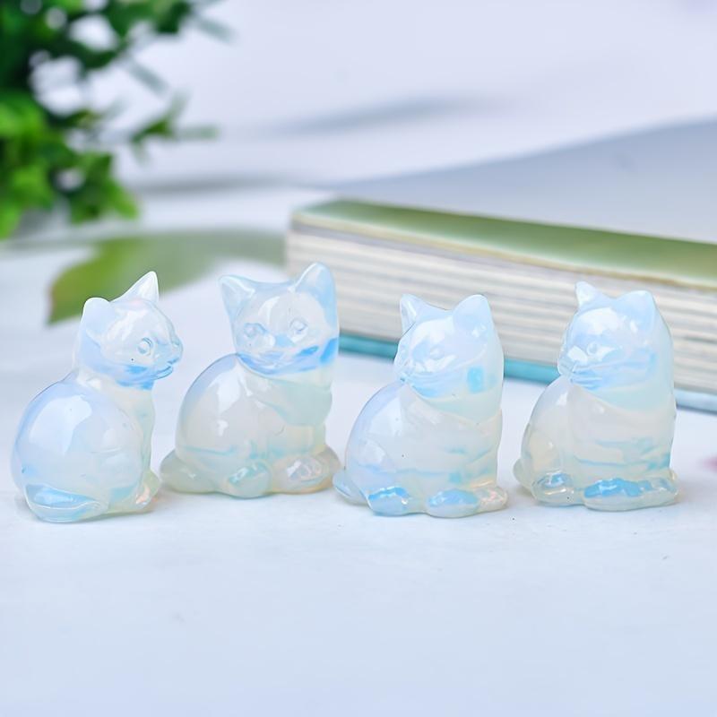 1 Unique Crystal Gift of Handmade Mini Desktop Decoration of a Natural Obsidian Dongling Carved Cat Statue