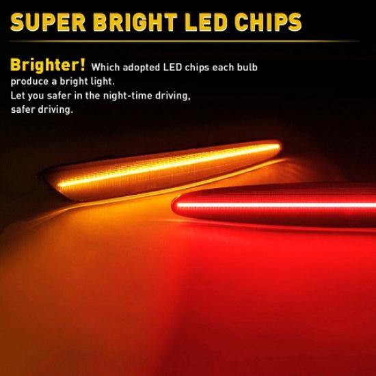 Amber + Smoked Red LED Side Marker Light For Chevrolet Chevy 2005-13 Corvette C6