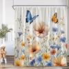 Watercolour Floral Butterflies Shower Curtains Yellow Purple Flower Green Plant Butterfly Minimalist Bathroom Decor Bath Curtain