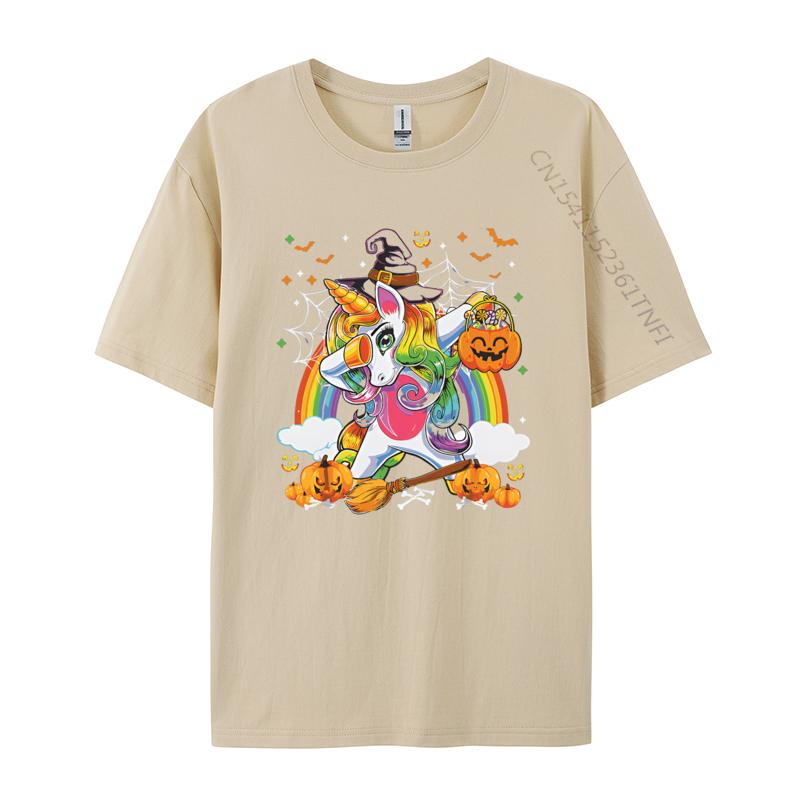 Halloween Pumpkin Fall Dabbing Unicorn Tshirts Funny Printed Tops Tees Cotton Fabric TShirt for Men Casual