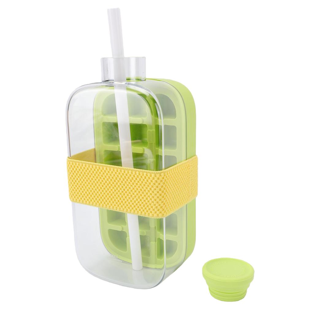 Ice Cube Bottle with Straw Press To Release 18 Grid 800ml Ice Cube Making Bottle for Freezer Green