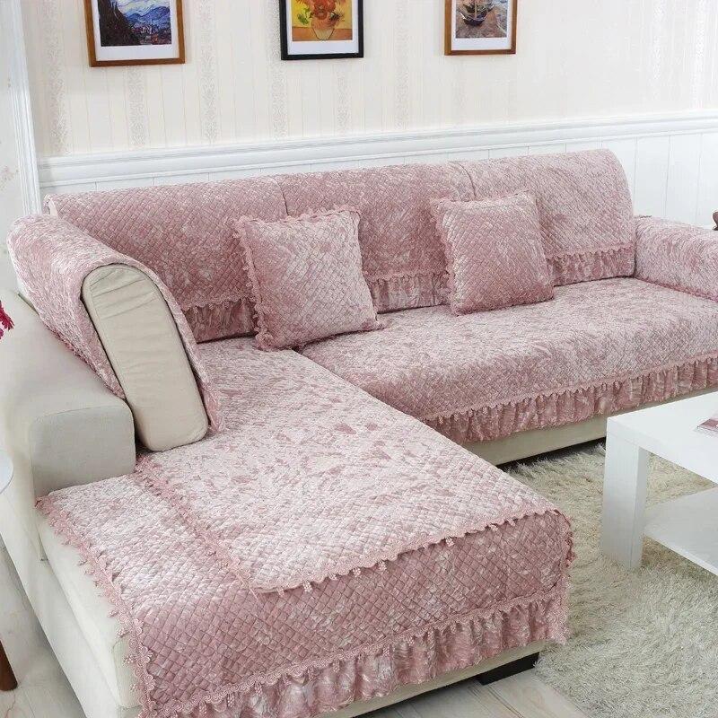 Winter Thick Non-slip Plush Sofa Cushion General Simple European-style Sofa Towel with Skirt Armrest Plaid Style Cushion