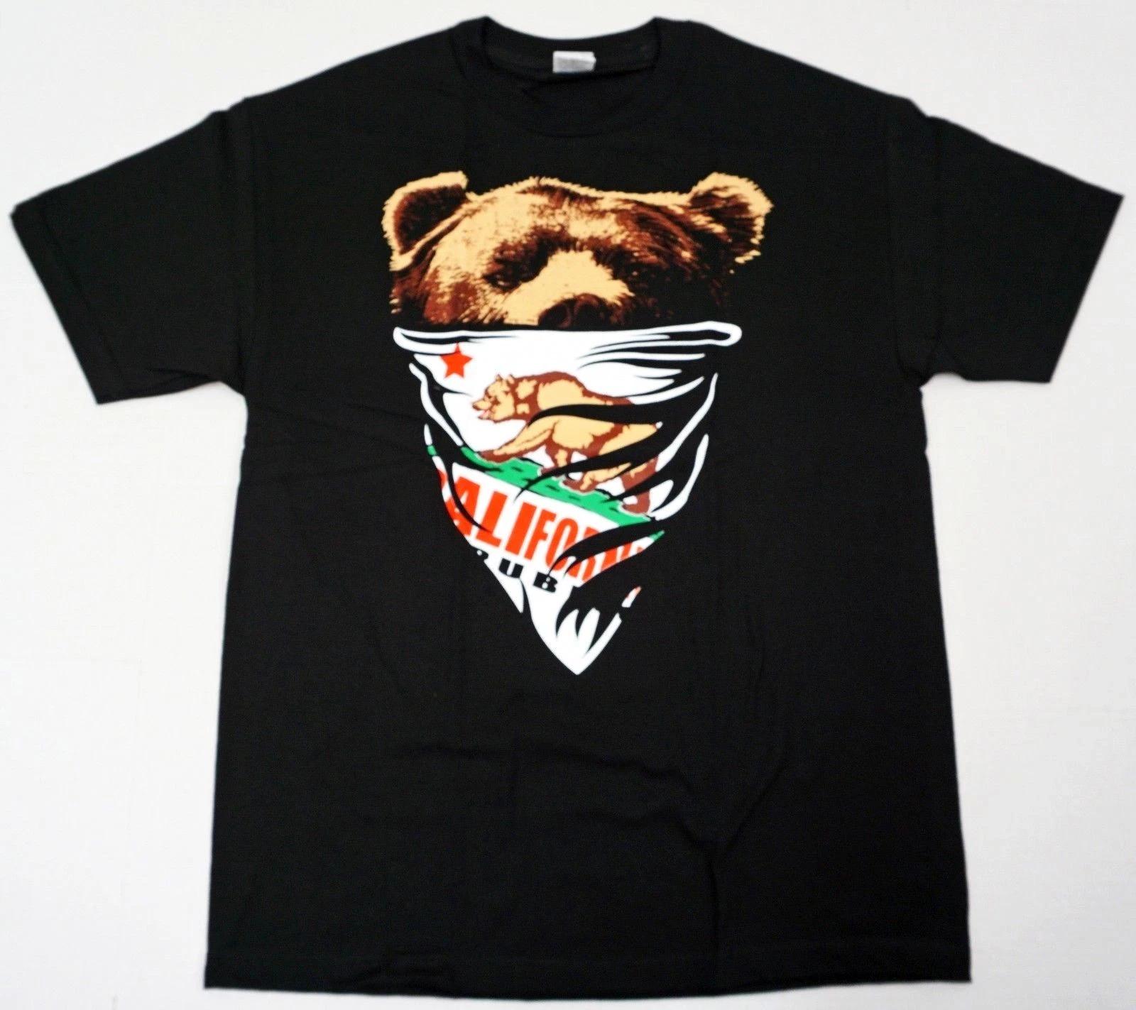 CALI T-shirt California Republic Bear Bandana Tee Mens Black New L