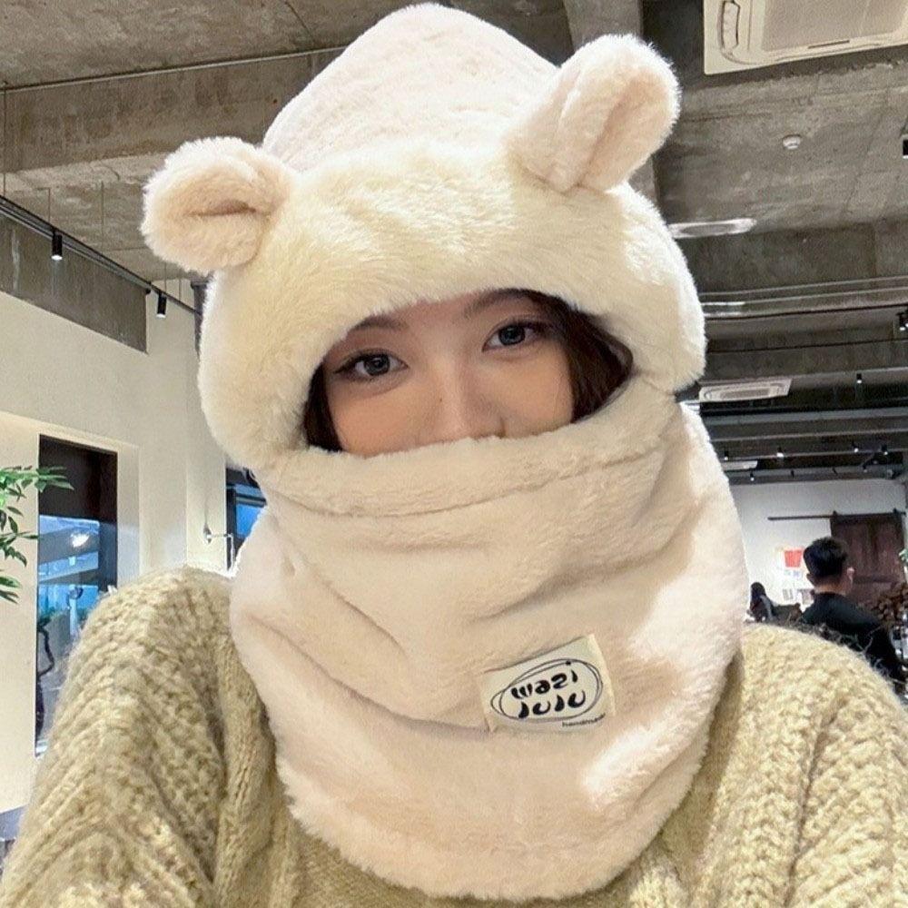 Plush Winter Integrated Scarf Cap 4 in 1 Pullover Mask Cap Fashion Cold Proof Scarf  Outdoor