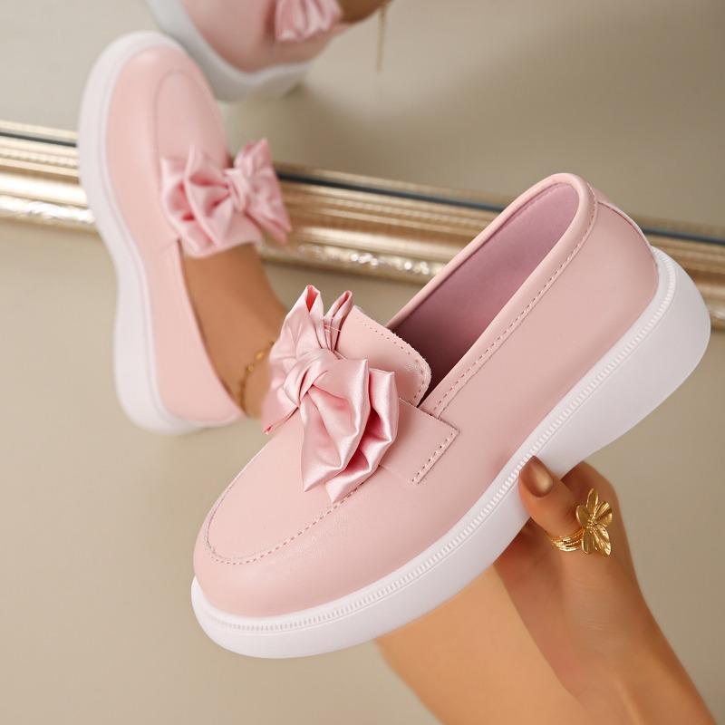 Summer New Solid Color Retro Small Leather Shoes Women's Large Size Platform College Bow