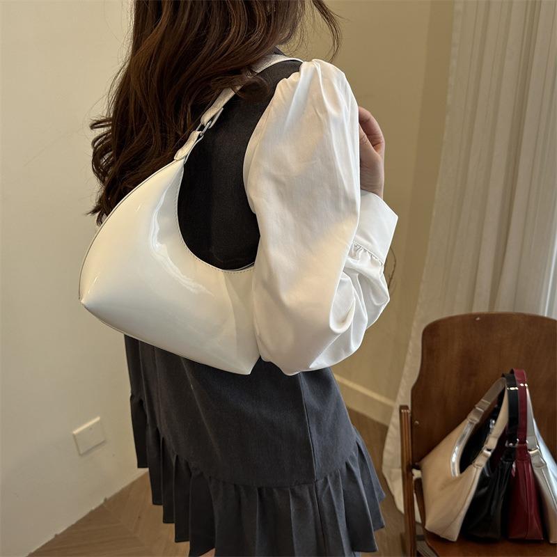 Premium texture underarm bag personalized retro glossy crescent bag trendy versatile shoulder bag women