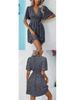 Summer Floral V-Neck Midi Dress with Pleated Skirt and Mid Sleeves