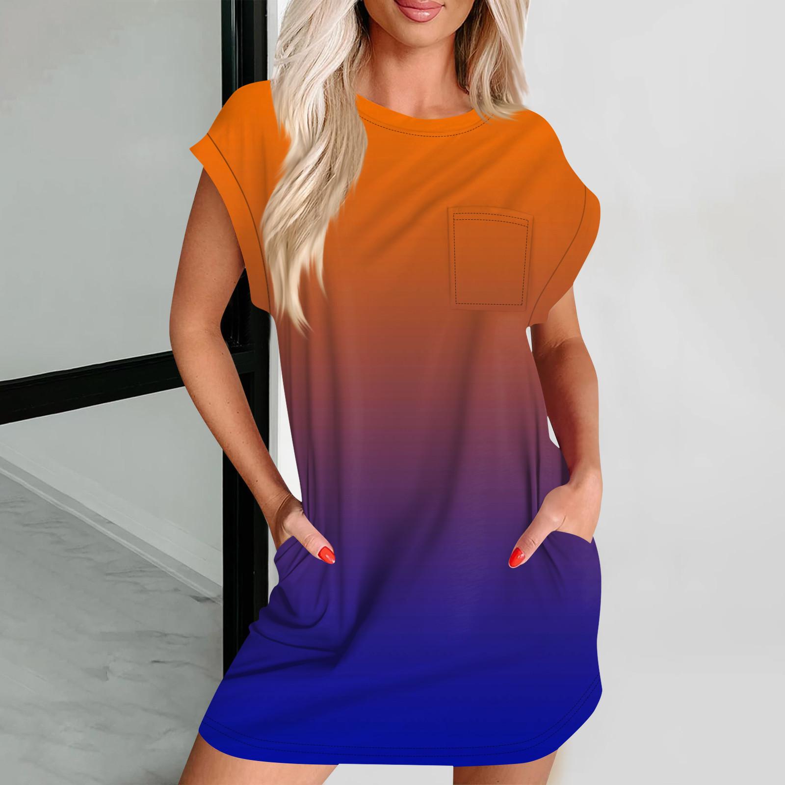 Женское повседневное летнее платье с круглым вырезом и коротким рукавом — фото 10