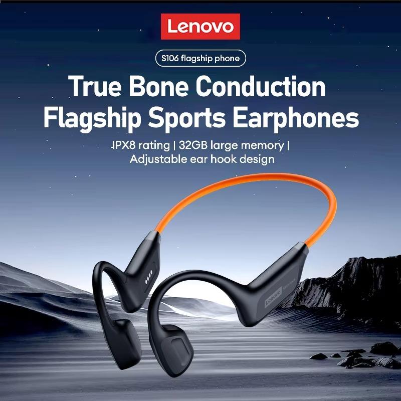 Original Lenovo S106 Knochenschall-Kopfhörer Bluetooth 6.0 IPX8 Wasserdichte Kopfhörer 32GB MP3 HIFI Ohrhörer Mit Mikrofon Zum Schwimmen