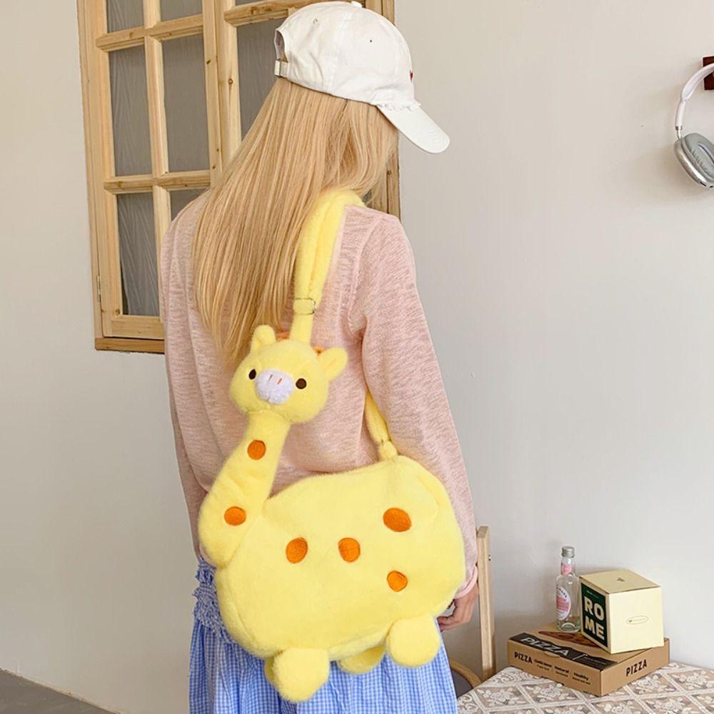 Soft Plush Giraffe Shape Plush Bag Portable Plush Doll Shoulder Bag  Birthday Gift
