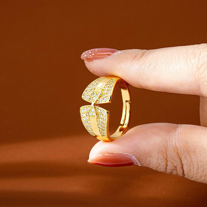 Index Finger Ring, Simple, Light and Luxurious, Zirconium Apricot Bow Ring, Versatile for Women
