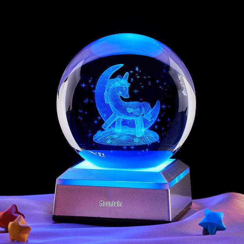Unicorn Night Light Crystal Ball Ornament - Creative Gift for Festivals & Boyfriend Display Stand