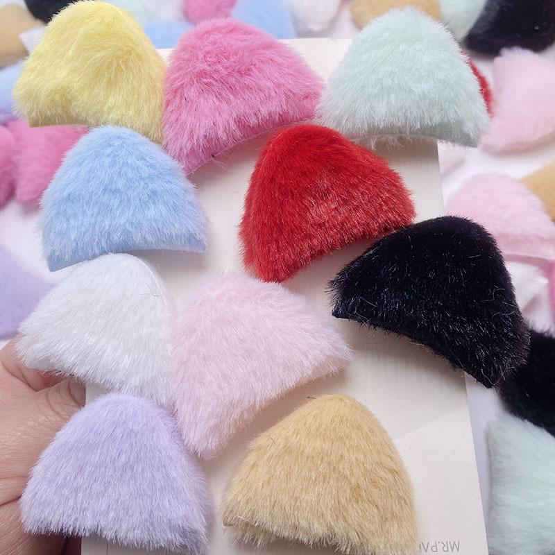 10pcs/bag Furry Felt Plush Padded Cat Ear Appliques For Headband Hair Clip Accessories Cloth Hats Decoration Patches